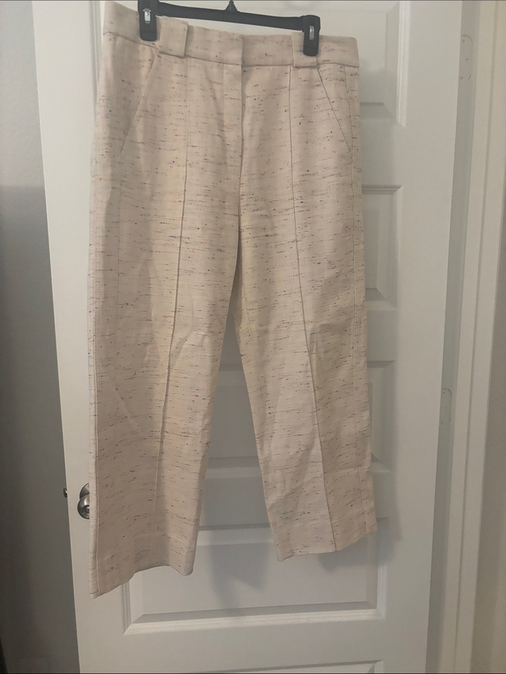 ME+EM Cream Slim Tweed Cropped Trousers w/ Multicolor Fleck SZ 10 Cotton Blend